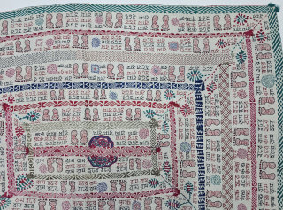 Rare calligraphy Kantha,
(Mansion As "Hare Ram Hare Ram Hare Hare, Hare Krishna Hare Krishna Hare Hare ")

Quilted and embroidered on the cotton with cotton embroidery, Probably from the Region of West Bengal  ...