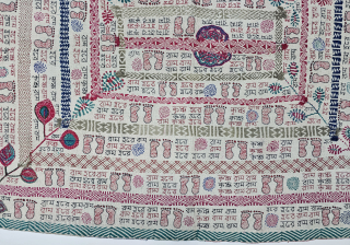 Rare calligraphy Kantha,
(Mansion As "Hare Ram Hare Ram Hare Hare, Hare Krishna Hare Krishna Hare Hare ")

Quilted and embroidered on the cotton with cotton embroidery, Probably from the Region of West Bengal  ...