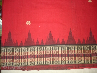 Temple Sari From Orissa, an eastern state India,on the Bay of Bengal.Sari is made of red cotton bordered by black stripes,the plain weave supplemented by bands of both warp and weft.Its size  ...