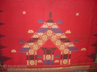 Temple Sari From Orissa, an eastern state India,on the Bay of Bengal.Sari is made of red cotton bordered by black stripes,the plain weave supplemented by bands of both warp and weft.Its size  ...