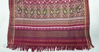 Patola Sari Silk Double ikat.Probably Patan Gujarat. India. this Patola sari has the type of geometric,non figurative pattern particularly favored by the ismaili Muslim merchant community of the Vohras.And its called Vohra-Gaji-Bhat.(Vohra  ...