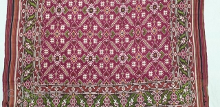 Patola Sari Silk Double ikat.Probably Patan Gujarat. India. this Patola sari has the type of geometric,non figurative pattern particularly favored by the ismaili Muslim merchant community of the Vohras.And its called Vohra-Gaji-Bhat.(Vohra  ...