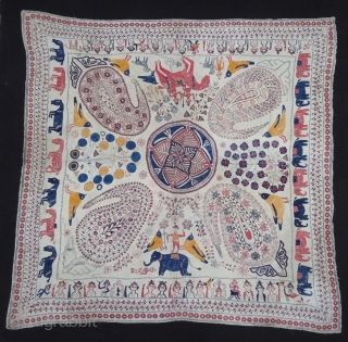 Rare Kantha Embroidered cotton Kantha Probably From Jessore District, East Bengal(Bangladesh)region. India.C.1900. Its size is 95cmX95cm(DSC04672).                 