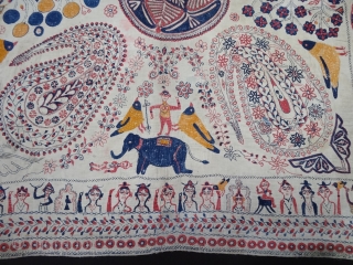 Rare Kantha Embroidered cotton Kantha Probably From Jessore District, East Bengal(Bangladesh)region. India.C.1900. Its size is 95cmX95cm(DSC04672).                 