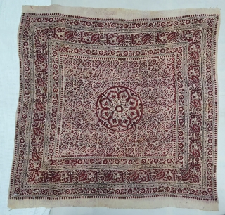 Block-Print Wall Decoration (Cotton), Probably From Sidhpur Patan, Gujarat Region of western India. India.C.1900.Its size is 125cmX125cm(20200213_142636).                