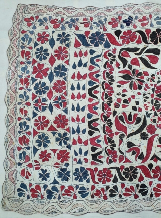 Kantha Quilted and embroidered cotton kantha Probably From East Bengal(Bangladesh) region, India.C.1900. Its size is 110cmX180cm. Very Good Condition(20200213_143915).
              