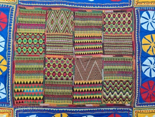 Ceremonial Banjara Baby Jolna From Madhya Pradesh. India. Known As Jolna.The Centre is worked in counted bricks stich, Framed with embroidery and applique work.
c.1900. Its Size is 87cmX93cm(20210220_180115).
     