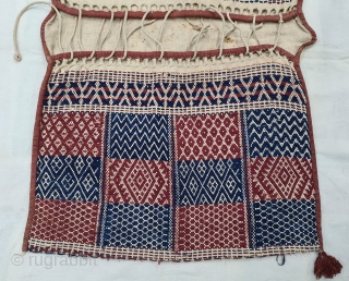 Donkey Saddle bag,A bound weaving of thick Hand Woven cotton with Natural Dyes.Having the Raw of Human Figures motif.
Used as a salt sack,
From Saurashtra, Gujarat, India.
C.1875-1900.
Its size is 75cmX120cm(20220215_162334).     