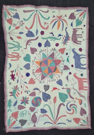 Very Fine Kantha Quilted and embroidered cotton kantha Probably From East Bengal(Bangladesh) region, India. 

c.1900-1925

Its size is 160cmX228cm(20220216_143049).               