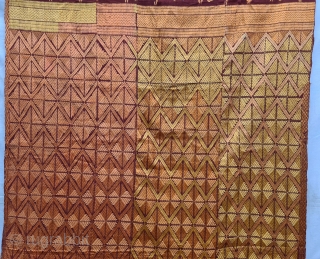 

An Rare Design Vari-Da-Bagh (Copper-Color) ,

Phulkari From West(Pakistan) Punjab. India. India. untwisted Floss silk on hand spun Brown cotton ground cloth. 

Early 19th Century. 

Its size is 116cmX245cm (20210714_155641)
    