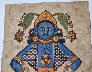 Jain Cosmology Painting of Lok Purush From Gujarat India.Hand Painted on the Cotton.The drawing is not just a painting for the sake of art. It contains deep explanations of Jain cosmology using  ...