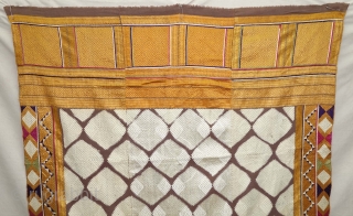 Chand Bagh Phulkari From West(Pakistan) Punjab. India. India. untwisted Floss silk on hand spun Brown cotton ground cloth. 

Early 19th Century. 

Its size is 120cmX255cm (DSC09244).
       