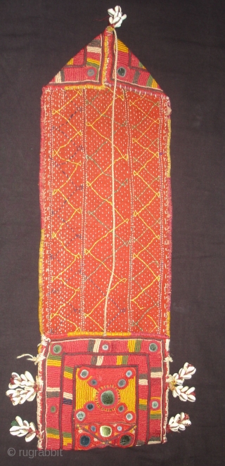 Ceremonial Banjara Chanchi Bag From Karnataka,South India.Embroidered and Quilted on cotton.Its size is 19cmX60cm(DSC00639New).                   