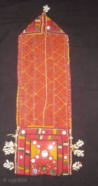 Ceremonial Banjara Chanchi Bag From Karnataka,South India.Embroidered and Quilted on cotton.Its size is 19cmX60cm(DSC00639New).                   