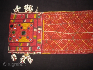 Ceremonial Banjara Chanchi Bag From Karnataka,South India.Embroidered and Quilted on cotton.Its size is 19cmX60cm(DSC00639New).                   