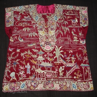 Cheena-Cheeni no Jhablo,Parsi Jhabla(Blouse)From Surat Gujarat India.This kind of Jhabla's were embroidered by Chinese artisans in the town of Surat in Gujarat for the Parsi women of that region.The Parsi's are a  ...