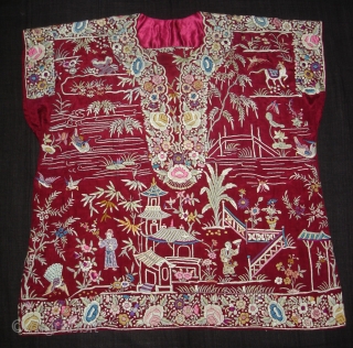 Cheena-Cheeni no Jhablo,Parsi Jhabla(Blouse)From Surat Gujarat India.This kind of Jhabla's were embroidered by Chinese artisans in the town of Surat in Gujarat for the Parsi women of that region.The Parsi's are a  ...