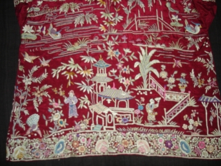 Cheena-Cheeni no Jhablo,Parsi Jhabla(Blouse)From Surat Gujarat India.This kind of Jhabla's were embroidered by Chinese artisans in the town of Surat in Gujarat for the Parsi women of that region.The Parsi's are a  ...