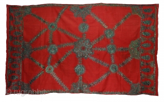 Abochhini Wedding Shawl from Sindh Region of Pakistan, India, Silk Embroidery on the Cotton, C.1900. Its size is 120cmX200cm(DSC02392).              