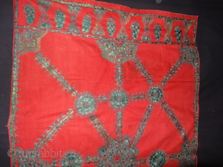 Abochhini Wedding Shawl from Sindh Region of Pakistan, India, Silk Embroidery on the Cotton, C.1900. Its size is 120cmX200cm(DSC02392).              