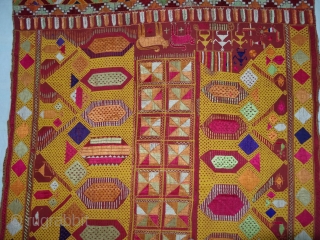 Phulkari From East(Punjab) India.Known as Darshan Dwar.C.1900.Handspun cotton plain weave (khaddar) with silk and cotton embroidery,Showing the Folk Culture and Art of Punjab. Its size is 11cmX205cm(DSC03963).      