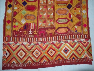 Phulkari From East(Punjab) India.Known as Darshan Dwar.C.1900.Handspun cotton plain weave (khaddar) with silk and cotton embroidery,Showing the Folk Culture and Art of Punjab. Its size is 11cmX205cm(DSC03963).      