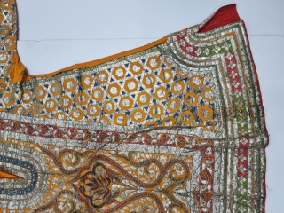 Ceremonial Kurta, Women's Costume, From Himachal Pradesh India. A Orange Kurta With Dazzling Embroidery using Gota and Coloured fabric Strips, Silk ground with Real Zari Gota Pati work And Real Zari Embroidery. 

Late 19th Century.

Its size  ...