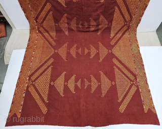 Chope Phulkari - womens wedding shawl.

This is a special type of wedding phulkari known as a chope, characterized by its large size and the use of a stepped double running stitch that  ...