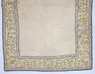 Tent Panel (Qanat) Jainamaj Style. From the Deccan or from the Gujarat. India.

With Stamp on it.

Floss-Silk Embroidered on the Cotton, With Quilted embroidery on the Cotton With Roller Print Backing Cloth.

C.19th Century  ...