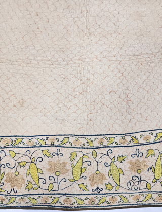 Tent Panel (Qanat) Jainamaj Style. From the Deccan or from the Gujarat. India.

With Stamp on it.

Floss-Silk Embroidered on the Cotton, With Quilted embroidery on the Cotton With Roller Print Backing Cloth.

C.19th Century  ...
