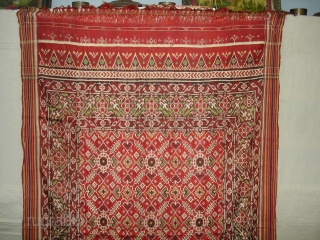 Ceremonial Patola Cloth,Silk,Double Ikat,its size is 95cm X 310cm.Probably,Patan,Gujarat.India.Early 18th Century.Perfect Condition.Rare to find Small Size Patola(DSC02749 New).               