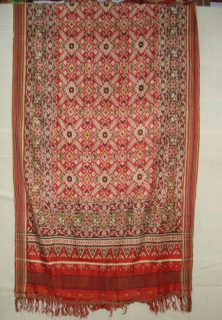 Ceremonial Patola Cloth,Silk,Double Ikat,its size is 95cm X 310cm.Probably,Patan,Gujarat.India.Early 18th Century.Perfect Condition.Rare to find Small Size Patola(DSC02749 New).               