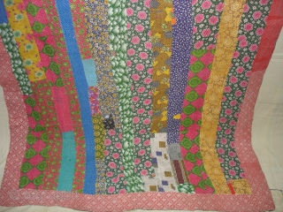 Patch Work Kantha Quilt,cotton,Probably From East Bengal(Bangladesh)region.India.Its size is 145cmX206cm.Very fine Quilting(DSC04068 New).                    