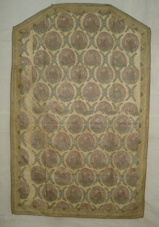 Kalamkari and Block Print(Cotton)Hanging cover for the Steps of a Shine From Deccan South India.Stencilled and Painted with silver leaf.Its size is 98cmX152cm(DSC02709 New).         