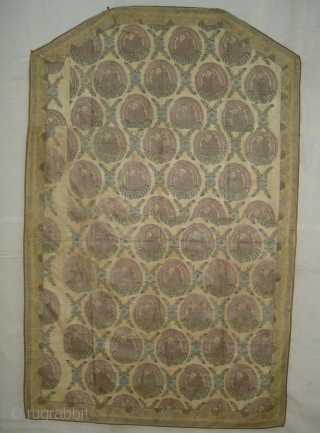Kalamkari and Block Print(Cotton)Hanging cover for the Steps of a Shine From Deccan South India.Stencilled and Painted with silver leaf.Its size is 98cmX152cm(DSC02709 New).         