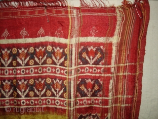 Patola Sari,Silk Double Ikat.Probably Patan Gujarat India. This Patola Uses one of the Rare designs.known as Paneter Yellow Patola. Its size is 128cmX285cm.Please Ask for more Detail Pictures(DSC07403 New).    