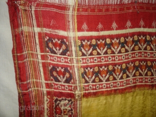 Patola Sari,Silk Double Ikat.Probably Patan Gujarat India. This Patola Uses one of the Rare designs.known as Paneter Yellow Patola. Its size is 128cmX285cm.Please Ask for more Detail Pictures(DSC07403 New).    