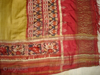 Patola Sari,Silk Double Ikat.Probably Patan Gujarat India. This Patola Uses one of the Rare designs.known as Paneter Yellow Patola. Its size is 128cmX285cm.Please Ask for more Detail Pictures(DSC07403 New).    