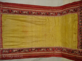 Patola Sari,Silk Double Ikat.Probably Patan Gujarat India. This Patola Uses one of the Rare designs.known as Paneter Yellow Patola. Its size is 128cmX285cm.Please Ask for more Detail Pictures(DSC07403 New).    