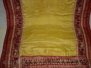 Patola Sari,Silk Double Ikat.Probably Patan Gujarat India. This Patola Uses one of the Rare designs.known as Paneter Yellow Patola. Its size is 128cmX285cm.Please Ask for more Detail Pictures(DSC07403 New).    