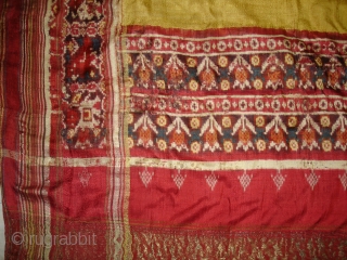 Patola Sari,Silk Double Ikat.Probably Patan Gujarat India. This Patola Uses one of the Rare designs.known as Paneter Yellow Patola. Its size is 128cmX285cm.Please Ask for more Detail Pictures(DSC07403 New).    