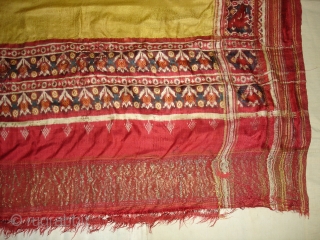 Patola Sari,Silk Double Ikat.Probably Patan Gujarat India. This Patola Uses one of the Rare designs.known as Paneter Yellow Patola. Its size is 128cmX285cm.Please Ask for more Detail Pictures(DSC07403 New).    