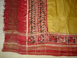 Patola Sari,Silk Double Ikat.Probably Patan Gujarat India. This Patola Uses one of the Rare designs.known as Paneter Yellow Patola. Its size is 128cmX285cm.Please Ask for more Detail Pictures(DSC07403 New).    