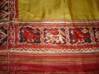 Patola Sari,Silk Double Ikat.Probably Patan Gujarat India. This Patola Uses one of the Rare designs.known as Paneter Yellow Patola. Its size is 128cmX285cm.Please Ask for more Detail Pictures(DSC07403 New).    