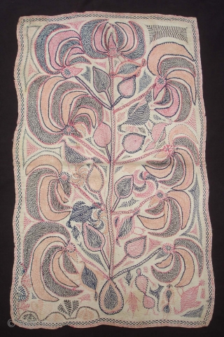 Kantha Quilted and embroidered cotton kantha Probably From East Bengal(Bangladesh) region,India.Its size is 55cmX88cm(DSC04426 New).                  