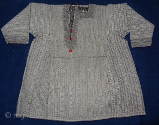 Men's Wedding Dress From The Pashai People In Nuristan Afghanistan.Early to mid C.20th,Fine back embroidery on the heavy white cotton cloth creates a distinctive and subtle effect.Its size is W-98cm,L-90cm,S-26cmX62cm. Good Condition(DSC01864  ...