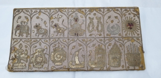 Sutra Book Cover An Jain Aari Mochi (Real Zari) Embroidery on the Satin Silk,Embroidery From Kutch, Gujarat. India.Showing When Mahavira was born his mother Trishala, During her pregnancy,Mother was believed to have  ...