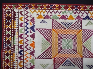 Dowry Chakla(Cushion) from Mirpurkhas Region of Sindh, Undivided India. India. Cotton with Silk Embroidery with Roller Print Backing,Its size is 40cmX60cm.C.1900 (DSC04748).           