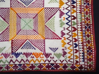 Dowry Chakla(Cushion) from Mirpurkhas Region of Sindh, Undivided India. India. Cotton with Silk Embroidery with Roller Print Backing,Its size is 40cmX60cm.C.1900 (DSC04748).           