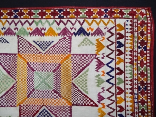 Dowry Chakla(Cushion) from Mirpurkhas Region of Sindh, Undivided India. India. Cotton with Silk Embroidery with Roller Print Backing,Its size is 40cmX60cm.C.1900 (DSC04748).           